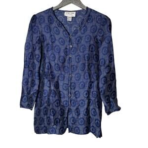 Vintage Oscar by Oscar De La Renta Ocean Blue Button Front Blouse